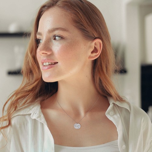 Engravable Disc Pendant with Birthstone