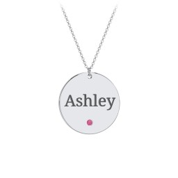 Engravable Disc Pendant with Birthstone in 925 Sterling Silver with Ruby, Amethyst Premium Zirconia, Blue Sapphire, and Blue Topaz