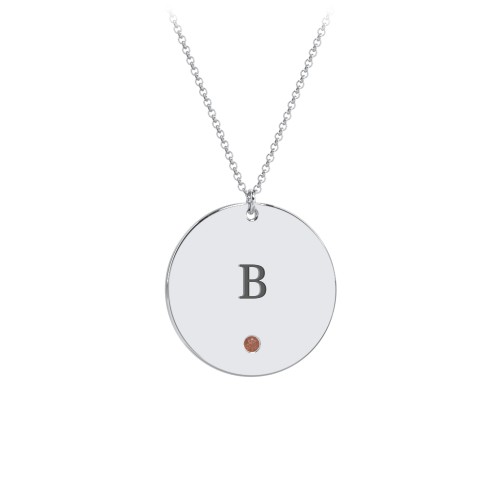 Engravable Disc Pendant with Birthstone – Sterling Silver with Garnet