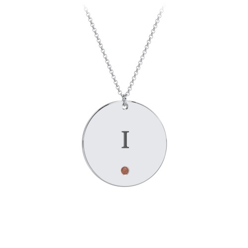 Engravable Disc Pendant with Birthstone – Sterling Silver with Garnet