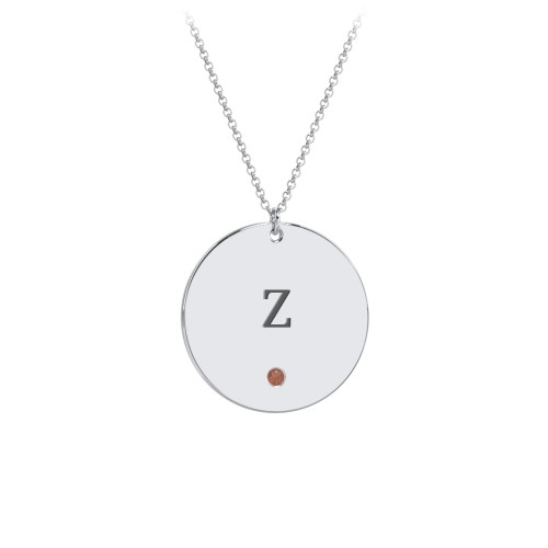 Engravable Disc Pendant with Birthstone – Sterling Silver with Garnet