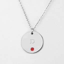Birthstone D Initial Disc Pendant in 925 Sterling Silver with Garnet