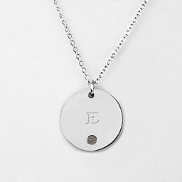 Birthstone E Initial Disc Pendant