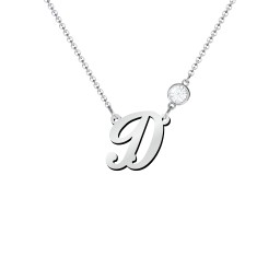 Initial Letter Necklace in 925 Sterling Silver with Aquamarine