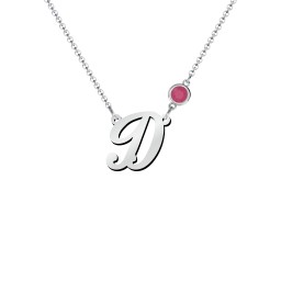 Initial Letter Necklace in 925 Sterling Silver with Ruby