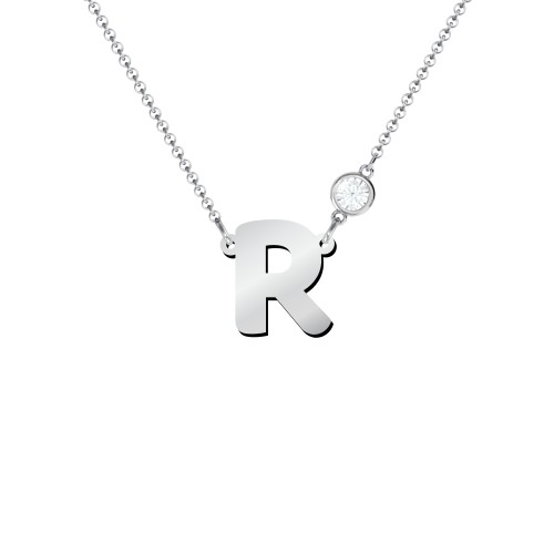 Initial Letter Necklace – Sterling Silver with Aquamarine