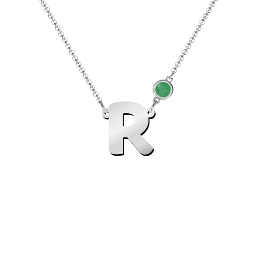 Initial Letter Necklace – Sterling Silver with Emerald