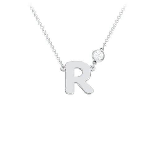 Initial Letter Necklace – Sterling Silver with Aquamarine