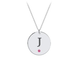 Birthstone Initial Disc Pendant in 925 Sterling Silver