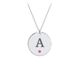 Birthstone Initial Disc Pendant in 925 Sterling Silver with Ruby, Amethyst Premium Zirconia, Blue Sapphire, and Blue Topaz