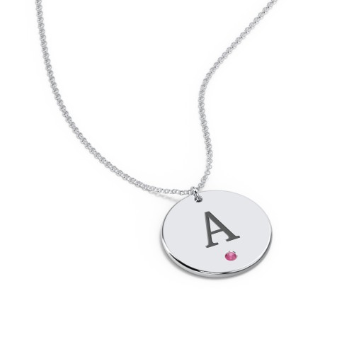 Birthstone Initial Disc Pendant – Sterling Silver with Ruby