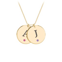 Birthstone Initial 2 Disc Pendant in 10K Solid Yellow Gold
