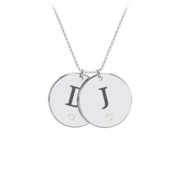 Birthstone Initial 2 Disc Pendant in 925 Sterling Silver with Peridot, Blue Sapphire, and Blue Topaz