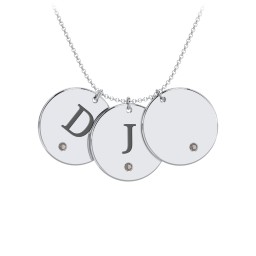 Birthstone Initial 3 Disc Pendant in 925 Sterling Silver with Smokey Quartz and Blue Topaz