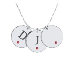 Birthstone Initial 3 Disc Pendant in 925 Sterling Silver with Garnet and Blue Topaz