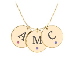 Birthstone Initial 3 Disc Pendant in 10K Solid Yellow Gold with Ruby, Amethyst Premium Zirconia, Blue Sapphire, and Blue Topaz