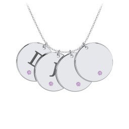 Birthstone Initial 4 Disc Pendant in 925 Sterling Silver with Amethyst