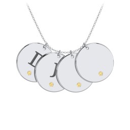 Birthstone Initial 4 Disc Pendant in 925 Sterling Silver with Citrine