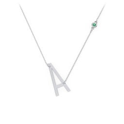 Asymmetrical Initial Necklace with Gemstone