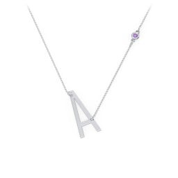 Asymmetrical Initial Necklace with Gemstone