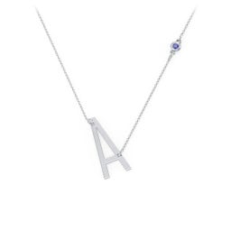 Asymmetrical Initial Necklace with Gemstone