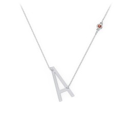 Asymmetrical Initial Necklace with Gemstone in 925 Sterling Silver with Garnet