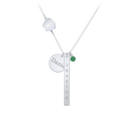 Milestone Necklace with Baby Feet Charm in 925 Sterling Silver with Emerald