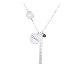 Milestone Necklace with Baby Feet Charm in 925 Sterling Silver with Smokey Quartz