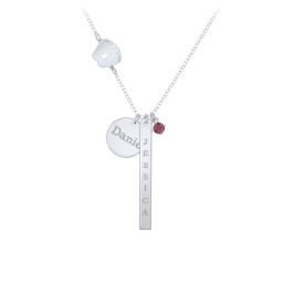 Milestone Necklace with Baby Feet Charm in 925 Sterling Silver with Ruby