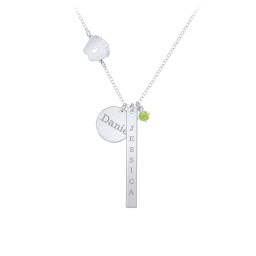 Milestone Necklace with Baby Feet Charm in 925 Sterling Silver with Peridot