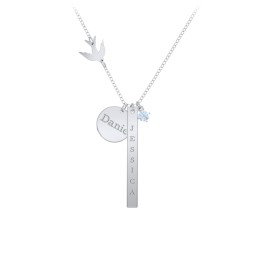 Milestone Necklace with Bird Charm in 925 Sterling Silver with Aquamarine