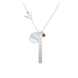 Milestone Necklace with Bird Charm in 925 Sterling Silver with Garnet