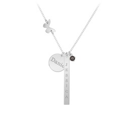 Milestone Necklace with Butterfly Charm in 925 Sterling Silver with Smokey Quartz