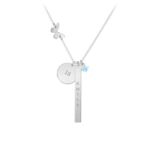 Milestone Necklace with Butterfly Charm – Sterling Silver with Blue Topaz