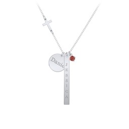 Milestone Necklace with Cross Charm in 925 Sterling Silver with Garnet