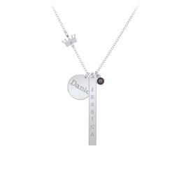 Milestone Necklace with Crown Charm in 925 Sterling Silver with Smokey Quartz