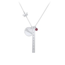 Milestone Necklace with Crown Charm in 925 Sterling Silver with Ruby