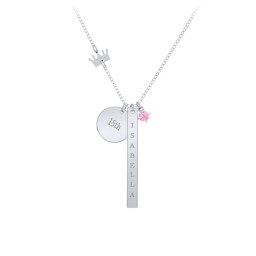 Milestone Necklace with Crown Charm in 925 Sterling Silver with Pink Tourmaline