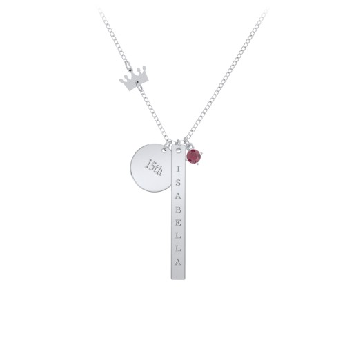 Milestone Necklace with Crown Charm – Sterling Silver with Ruby