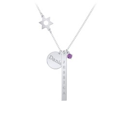Milestone Necklace with Star of David Charm in 925 Sterling Silver with Amethyst