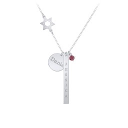 Milestone Necklace with Star of David Charm in 925 Sterling Silver with Ruby