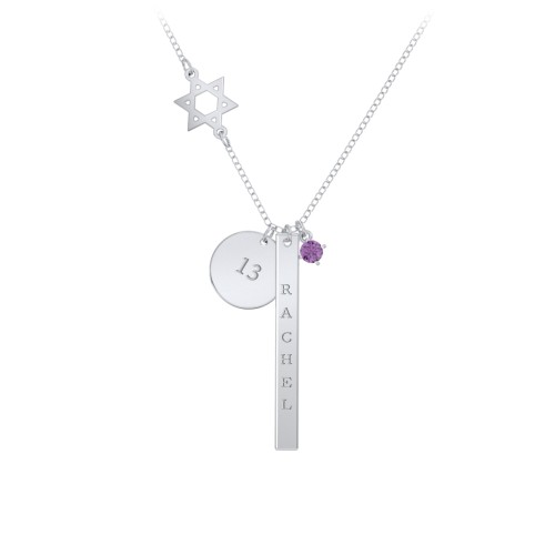 Milestone Necklace with Star of David Charm – Sterling Silver with Amethyst