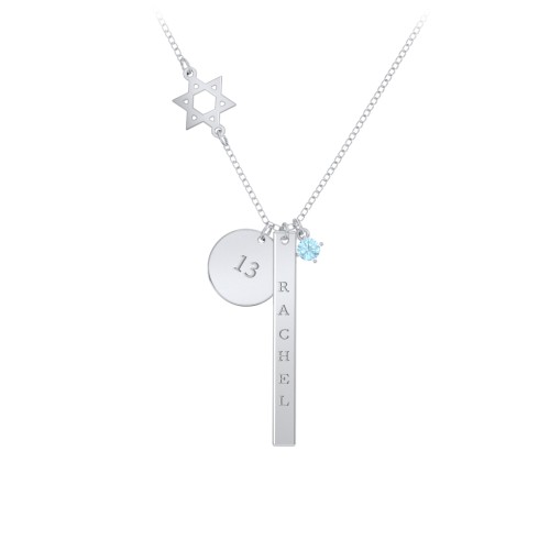 Milestone Necklace with Star of David Charm – Sterling Silver with Blue Topaz