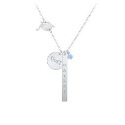 Milestone Necklace with Graduation Hat Charm in 925 Sterling Silver with Blue Topaz