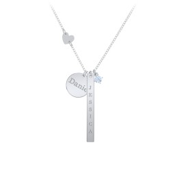 Milestone Necklace with Heart Charm in 925 Sterling Silver with Aquamarine