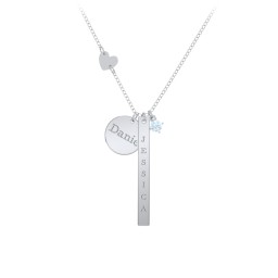 Milestone Necklace with Heart Charm in 925 Sterling Silver with Aquamarine