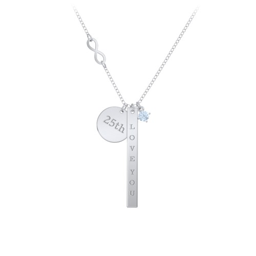 Milestone Necklace with Infinity Charm – Sterling Silver with Aquamarine