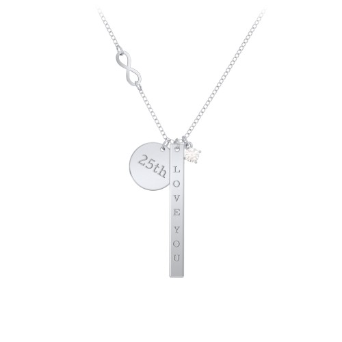 Milestone Necklace with Infinity Charm – Sterling Silver with Cubic Zirconia