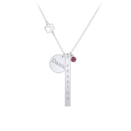 Milestone Necklace with Paw Charm in 925 Sterling Silver with Ruby