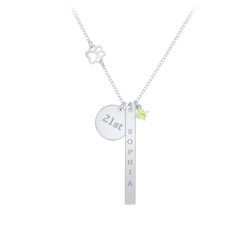 Milestone Necklace with Paw Charm – Sterling Silver with Peridot